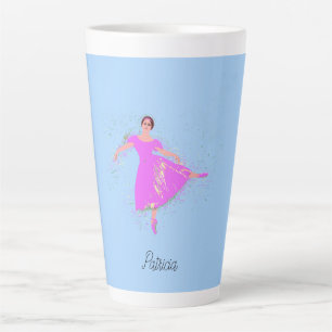 Caneca De Café Latte Ballerina Dancer Magenta - Vestido Rosa Personaliz