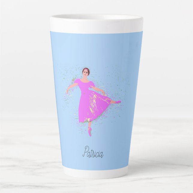 Caneca De Café Latte Ballerina Dancer Magenta - Vestido Rosa Personaliz (Frente)