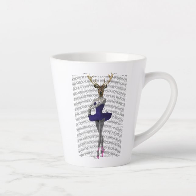 Caneca De Café Latte Ballerina Deer em Azul (Direita)