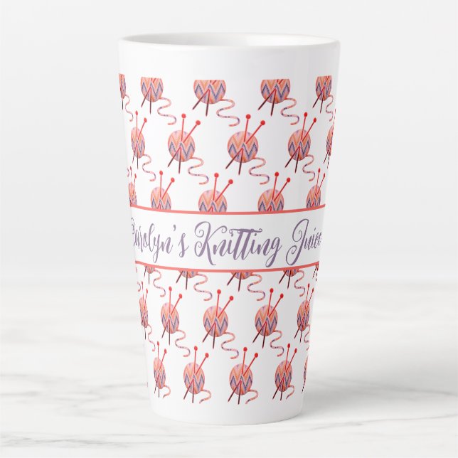Caneca De Café Latte Balls of Yarn Personalised Knitting Say (Frente)
