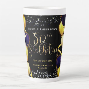 Caneca De Café Latte Balões Brilhantes Aniversário de 50 anos Preto