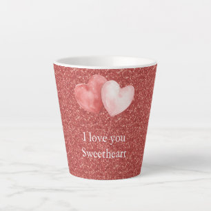 Caneca De Café Latte Balões de Coração Rosa Vermelho Glitter Querido