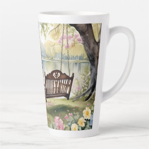 Caneca De Café Latte Baloiço à Beira do Lago no Jardim Romântico em Aqu