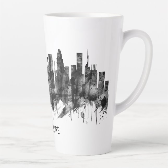 Caneca De Café Latte Baltimore Maryland Skyline BW (Direita)