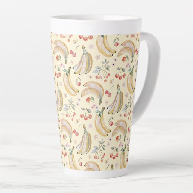 Caneca De Café Latte Bananas por Cerejas (Ângulo direito)