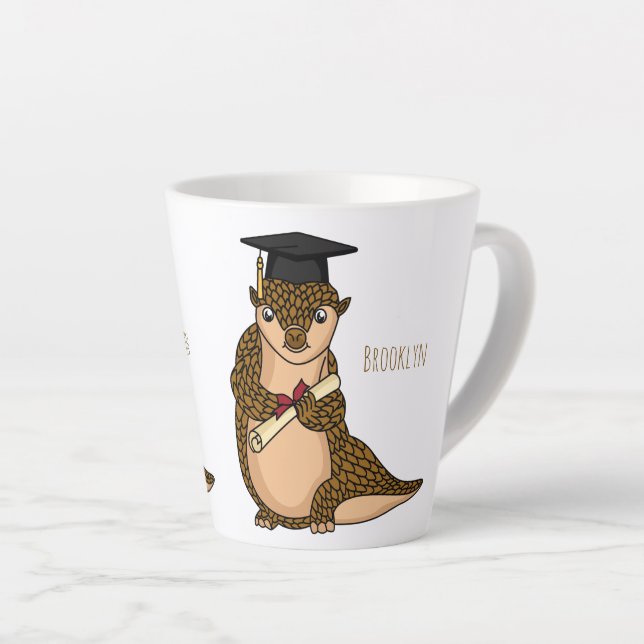 Caneca De Café Latte Banda desenhada para graduação de pangolina (Ângulo direito)