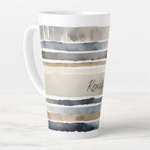Caneca De Café Latte Bandas De Aquarela Corta Cores Neutras Latte