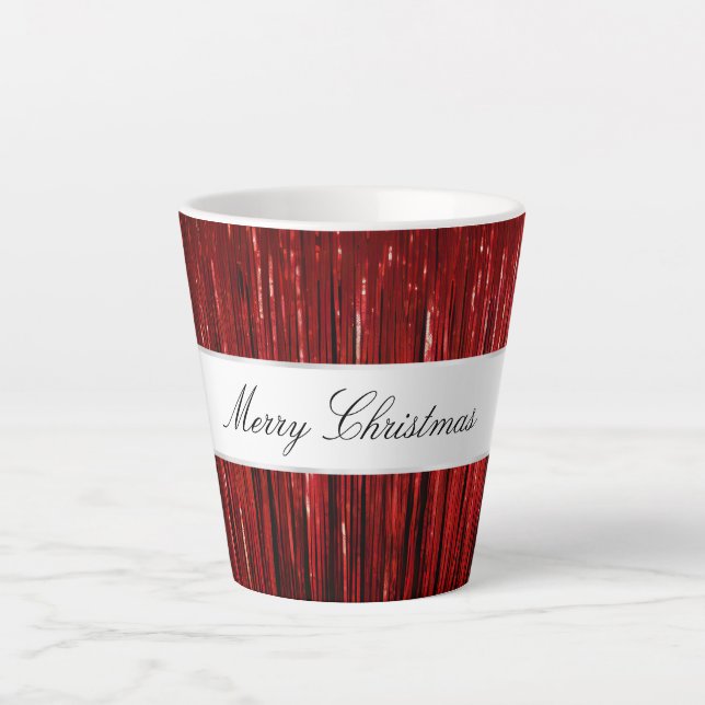 Caneca De Café Latte Bandas de Tinsel com Grelha Vermelha (Frente)