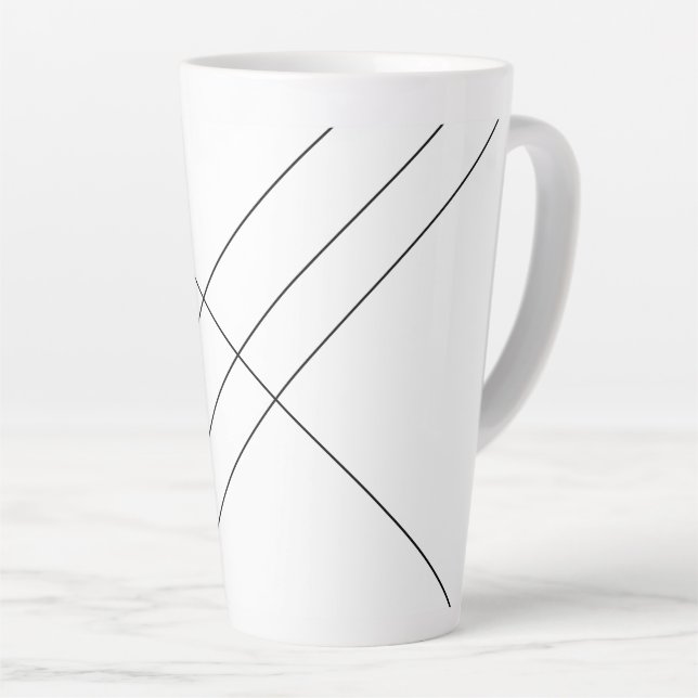 Caneca De Café Latte Bandas Diagonais na Caneta Preta e Lateral Branca (Ângulo direito)