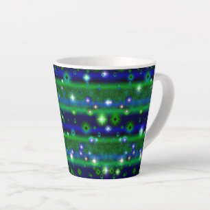 Caneca De Café Latte Bandas verdes azuis com estrelas e gotas de chuva