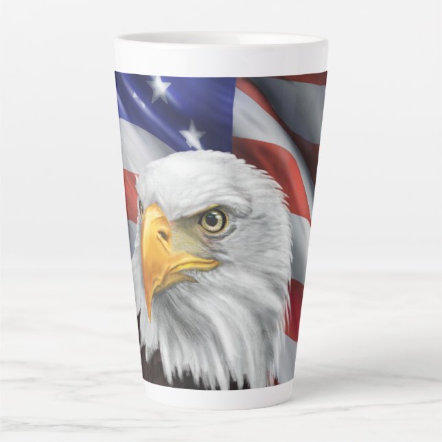 Caneca De Café Latte Bandeira Americana Bald Eagle Coffee Mug (Frente)