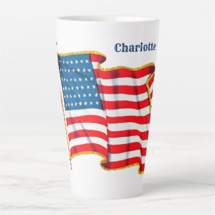 Caneca De Café Latte Bandeira Americana Patriótica Vintage, Quatro de J