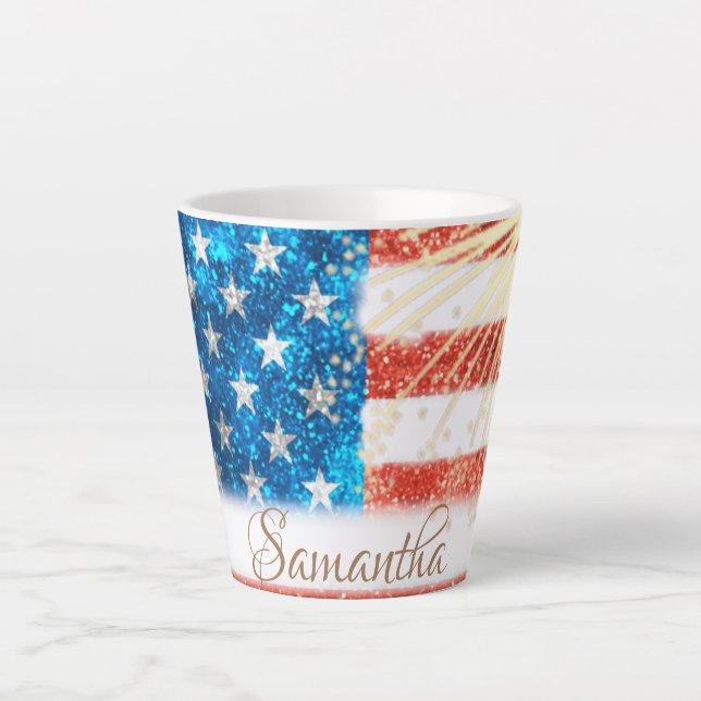 Caneca De Café Latte Bandeira Americana Personalizada 4 de julho (Frente)