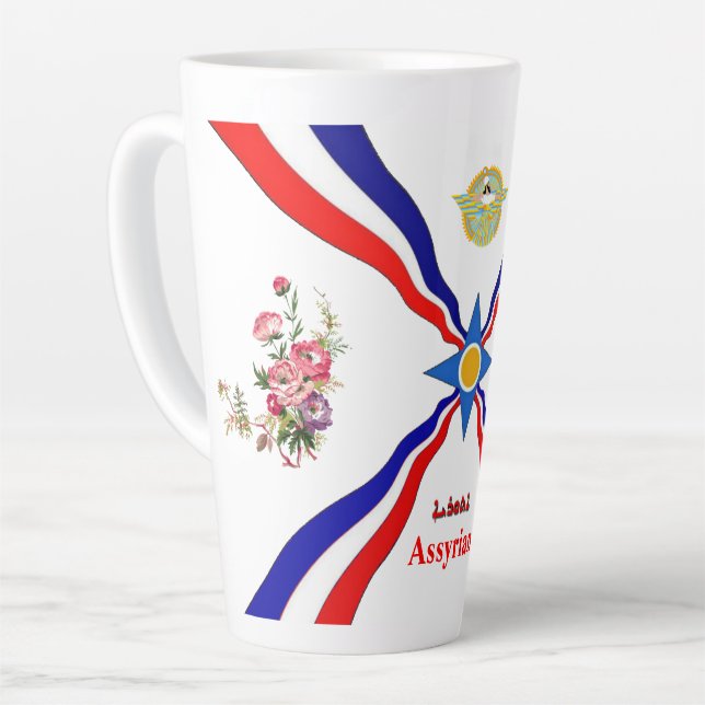 Caneca De Café Latte Bandeira Assíria Latte Mug (Ângulo esquerdo)