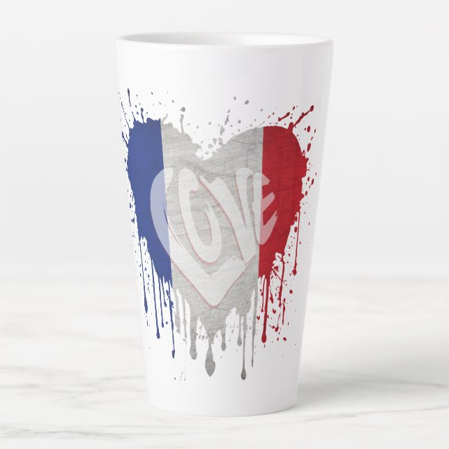 Caneca De Café Latte Bandeira da França Amor (Frente)