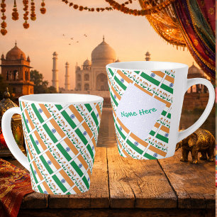Caneca De Café Latte Bandeira da Índia Personalizada em Mosaico