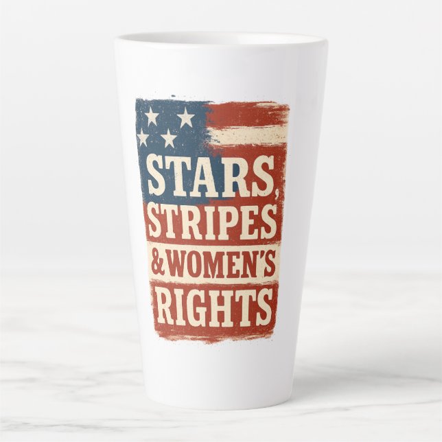 Caneca De Café Latte Bandeira Distress com Estrelas, Listras e Direitos (Frente)