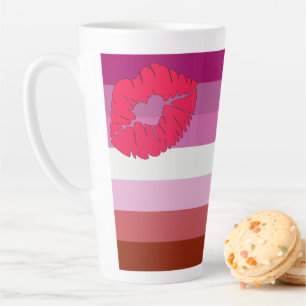 Caneca De Café Latte Bandeira do orgulho lésbico batom SlipperyJoe femi