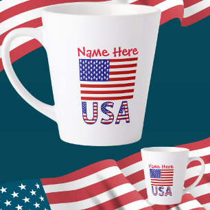Caneca De Café Latte Bandeira EUA Estados Unidos América Vermelho Perso