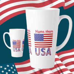 Caneca De Café Latte Bandeira EUA Estados Unidos da América Vermelha Pe