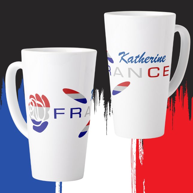 Caneca De Café Latte Bandeira francesa Rosa Personalizada Grande (Criador carregado)