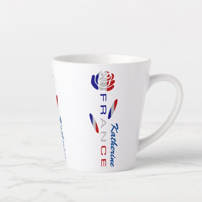 Caneca De Café Latte Bandeira francesa Rosa Personalizada Pequena (Direita)