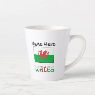 Caneca De Café Latte Bandeira galesa personalizada com nome