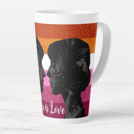 Caneca De Café Latte Bandeira Lésbica com Duas Mulheres Silhouettes