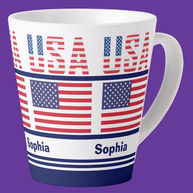 Caneca De Café Latte Bandeira Patriótica Personalizada dos EUA (Criador carregado)