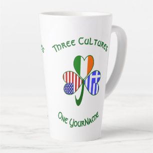 Caneca De Café Latte Bandeiras Trevo da Irlanda Grega EUA Texto Persona