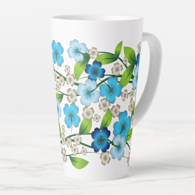 Caneca De Café Latte Banheira de Flor Azul (Ângulo direito)