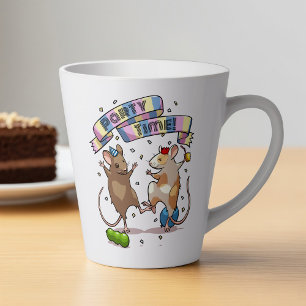 Caneca De Café Latte Banner de horário dos ratos dançando Confetti e Ba