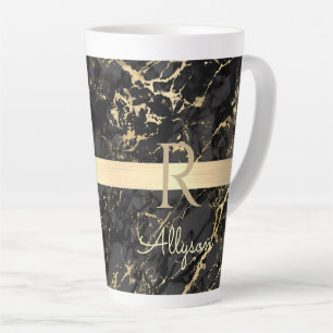 Caneca De Café Latte Bar Dourado Mármore Preto/Dourado, Nome do ÍDIO/