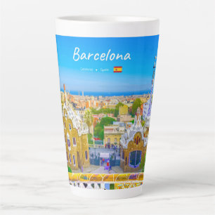 Caneca De Café Latte Barcelona, Espanha - Parque Guell Grande Mosaico G
