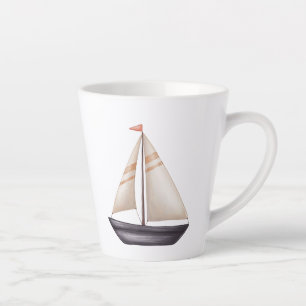 Caneca De Café Latte Barco à Vela Marrom e Nome