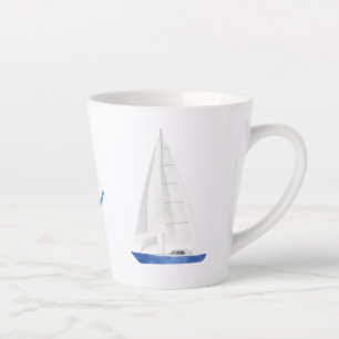 Caneca De Café Latte Barco de vela e âncora azul náutica