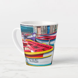 Caneca De Café Latte Barcos de Pesca Coloridos, Cabo Verde