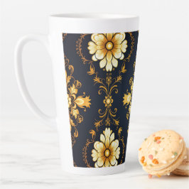 Caneca De Café Latte "Barockes Ornament-Muster in Gold und Schwarz"