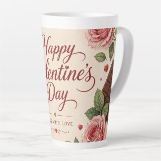 Caneca De Café Latte Barras de Chocolate Rosas Cor-de-Rosa do Dia dos N