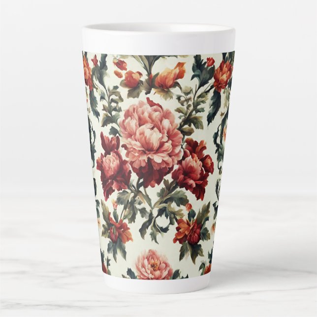 Caneca De Café Latte Barroco italiano. Flores e Folhas Chic (Frente)