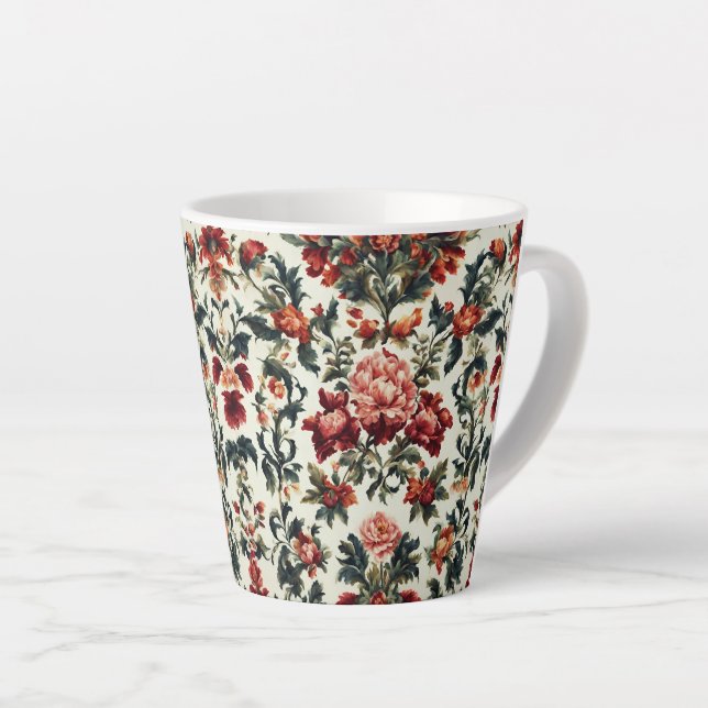 Caneca De Café Latte Barroco italiano. Flores e Folhas Chic (Ângulo direito)