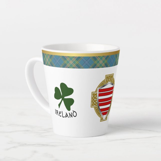 Caneca De Café Latte Barry Irish Shield & Tartan Personalizado (Ângulo esquerdo)