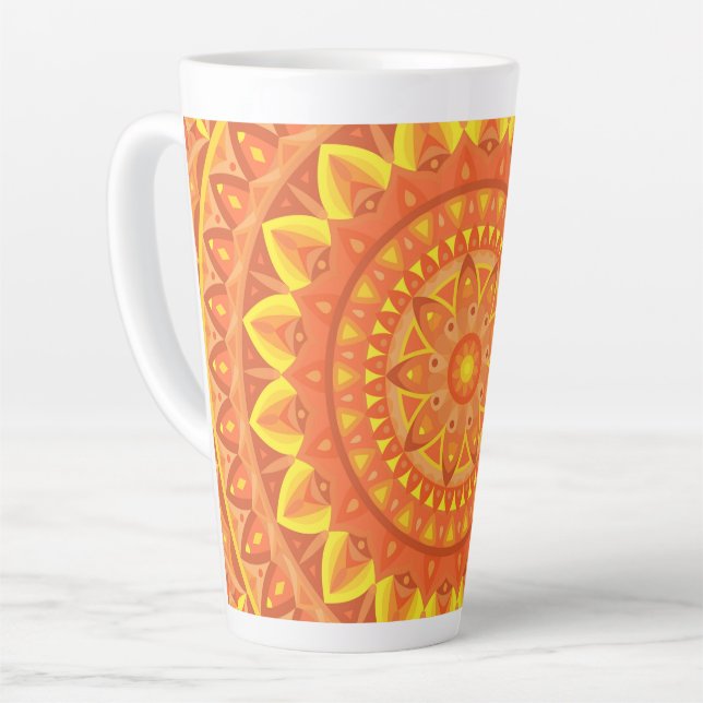 Caneca De Café Latte Base Laranja Mandala (Ângulo esquerdo)