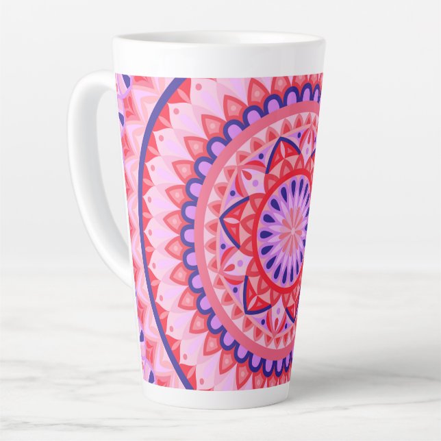 Caneca De Café Latte Base rosa Mandala (Ângulo esquerdo)