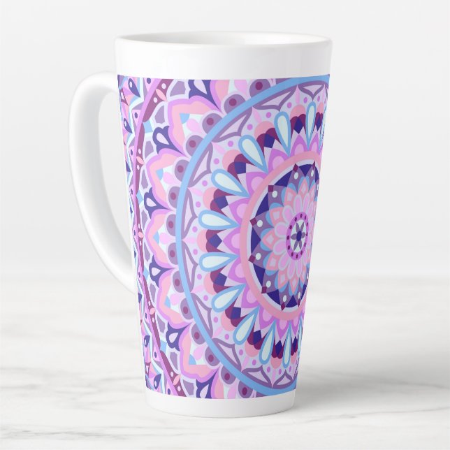 Caneca De Café Latte Base Roxo Mandala (Ângulo esquerdo)