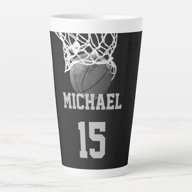 Caneca De Café Latte Basquete Seu Nome (Frente)
