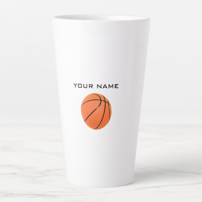 Caneca De Café Latte Basquete Seu Nome (Frente)
