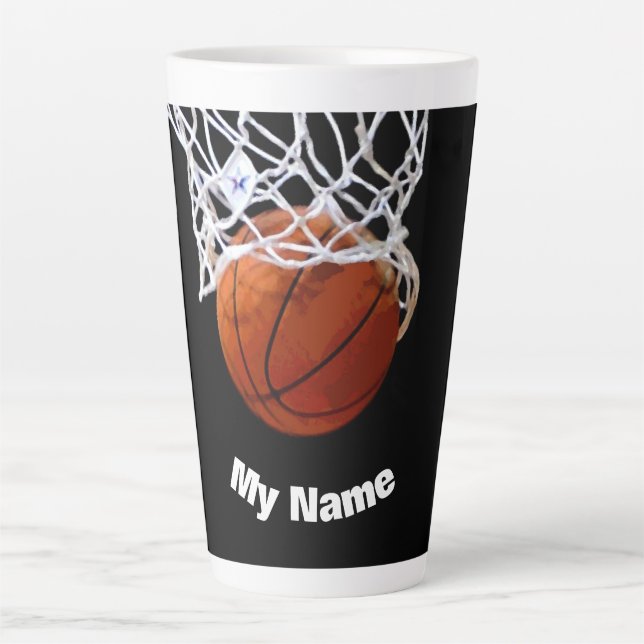 Caneca De Café Latte Basquete Seu Nome Personalizado (Frente)