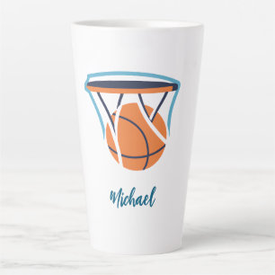 Caneca De Café Latte Basquete Seu Nome Pessoal