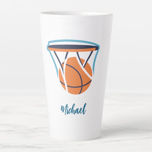 Caneca De Café Latte Basquete Seu Nome Pessoal (Frente)